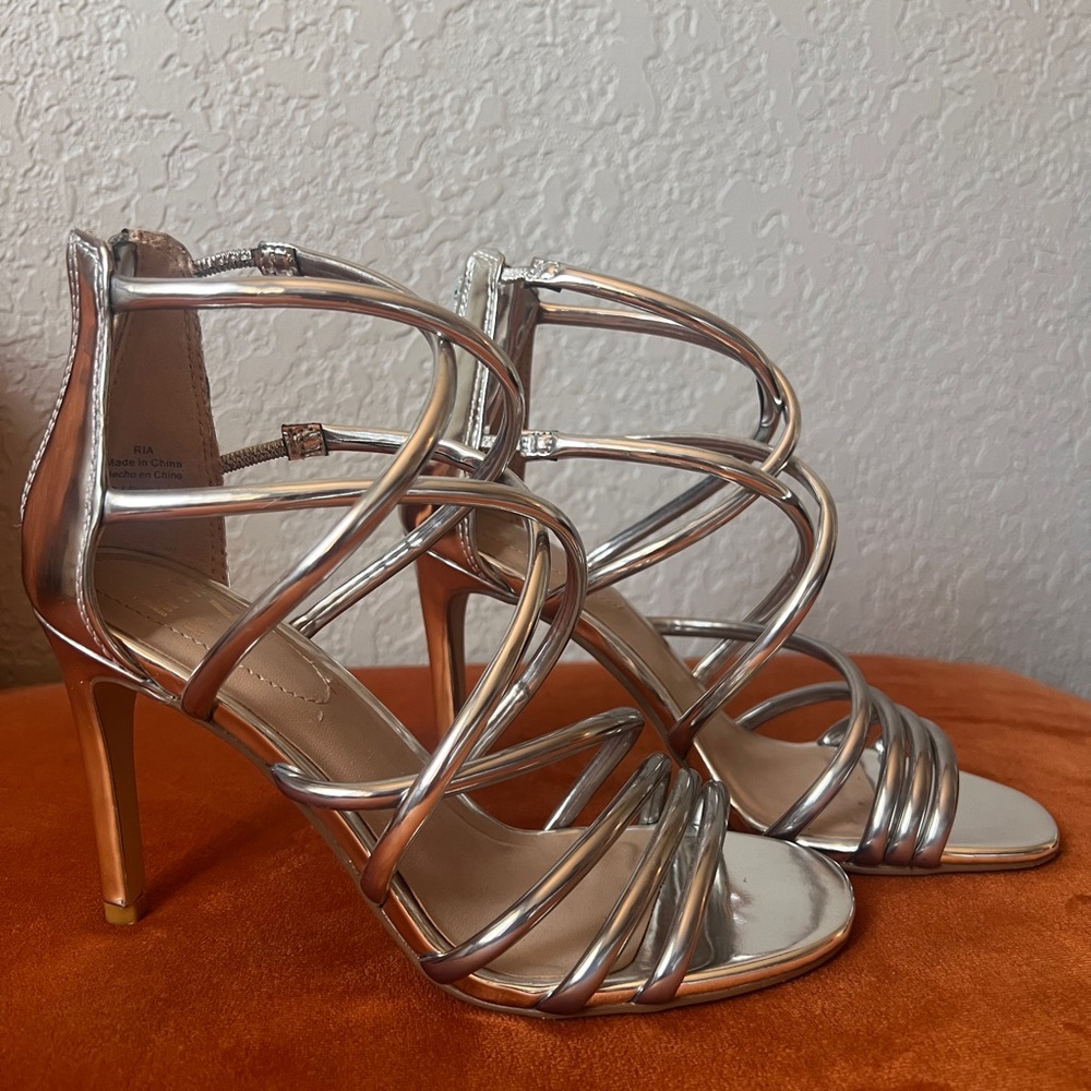 Silver Strappy High Heel Sandals - Women